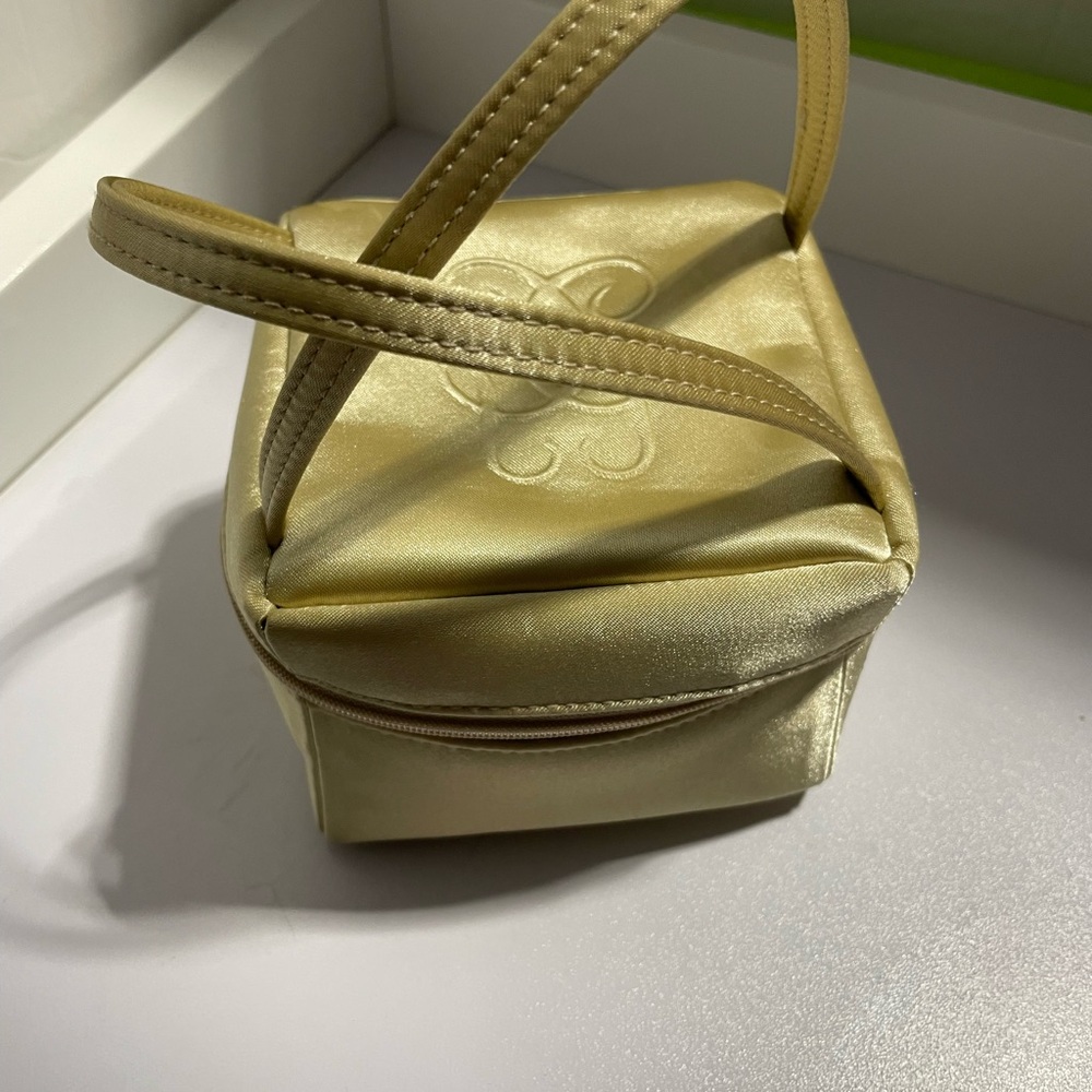 Guerlain Paris mini Gold Satin Square/cosmetic  Bag